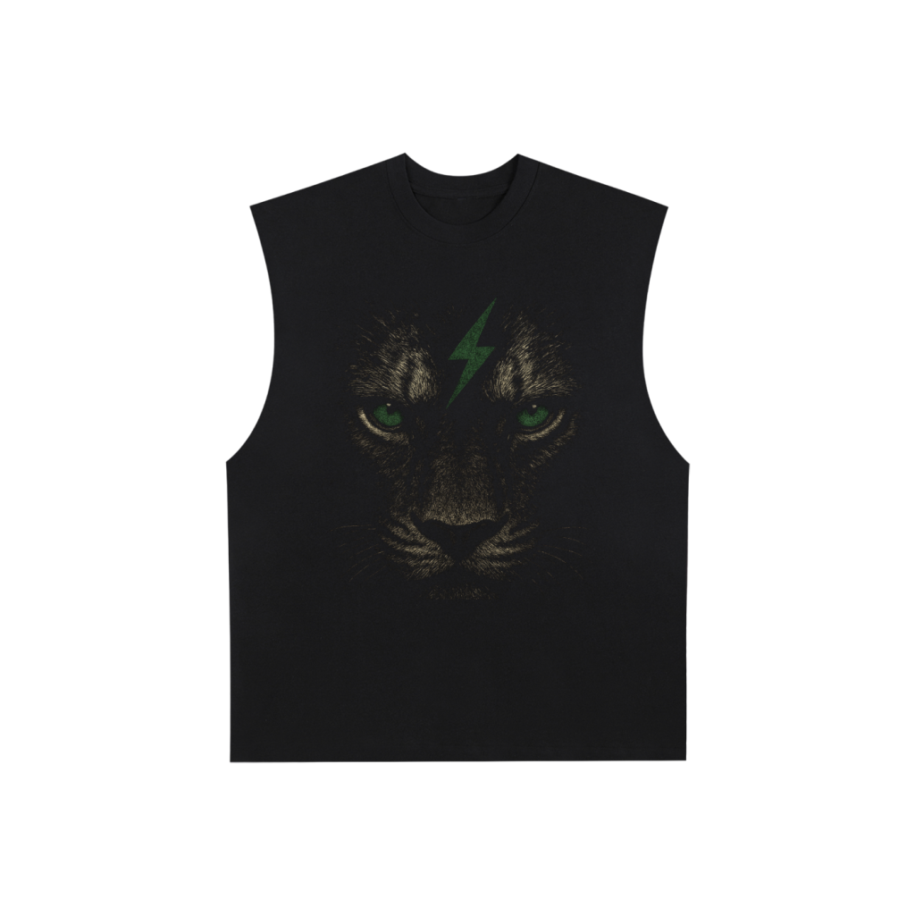 Distressed "Lion Mindset" Cut-Off Tee (Black/Green)