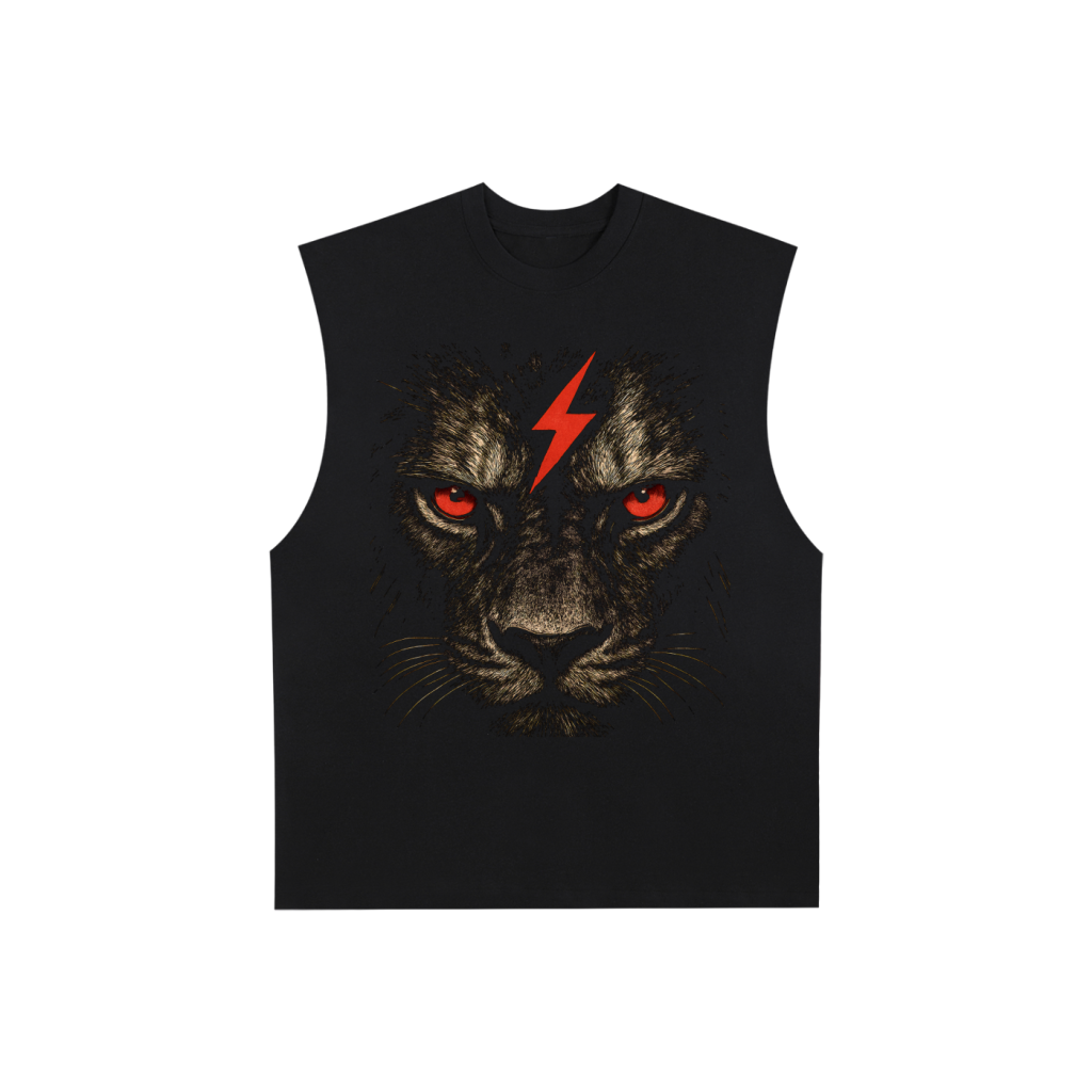 Distressed "Lion Mindset" Cut-off Tee (Black/Red)