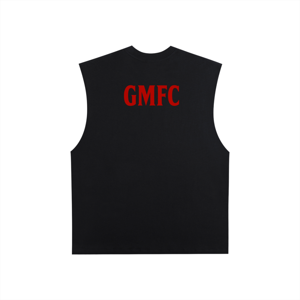 Distressed "Lion Mindset" Cut-off Tee (Black/Red)